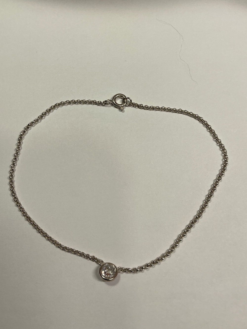 Sterling Silver Anklet / Bracelet with a clear stone. 9 inches long
